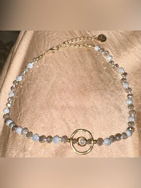 Jane Marie Hammered Gold Tone Double Circle Faceted Bead Necklace